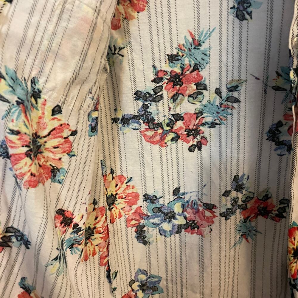 French Laundry Striped Floral Spring Ivory Button Front Long Sleeve Top Small - Picture 9 of 13
